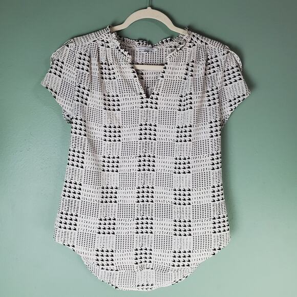 41 Hawthorn Womens Tiffany Tulip Sleeve Blouse Size Small Offwhite Houndstooth - Picture 1 of 6